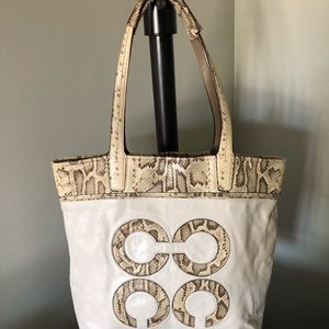 Coach Audrey Inlaid Python Tote Handbag